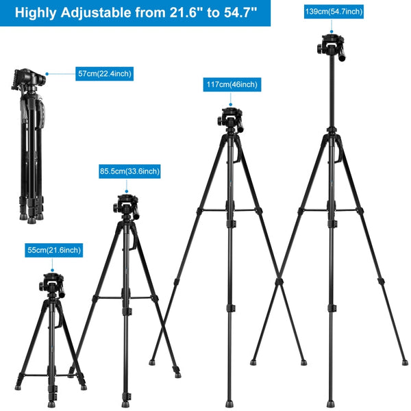 PULUZ Aluminum Selfie Live Tripod Mount with Three-dimensional Head & Phone Clamp