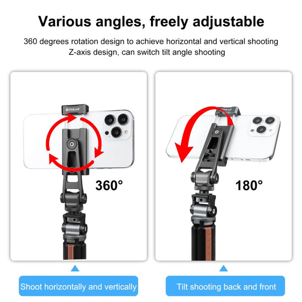 PULUZ Z-axis 360 Rotation Cold Shoes Aluminum Alloy Phone Clamp Holder Bracket, Z-axis Phone Clamp