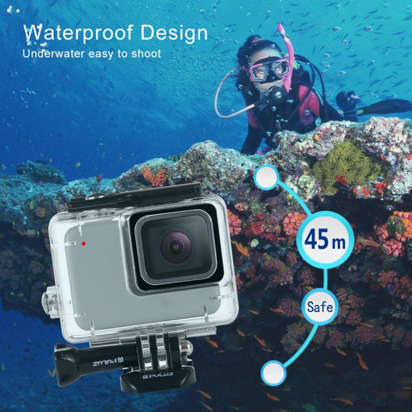 PULUZ 45m Underwater Waterproof Housing Diving Case for GoPro HERO7 Silver / HERO7 White, with Buckle Basic Mount & Screw, For HERO7