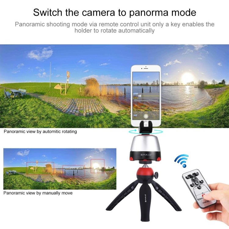 PULUZ Electronic 360 Degree Rotation Panoramic Head + Tripod Mount + GoPro Clamp + Phone Clamp with Remote Controller for Smartphones, GoPro Action Cameras