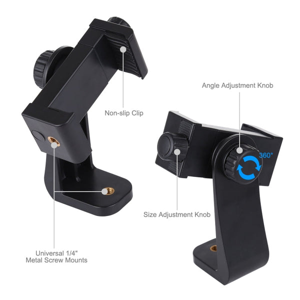 PULUZ 360 Degree Rotating Universal Horizontal Vertical Shooting Phone Clamp Holder Bracket for iPhone, Galaxy, Huawei, Xiaomi, Sony, HTC, Google and other Smartphones
