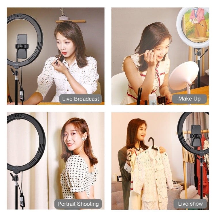 PULUZ 11.8 inch 30cm RGB Dimmable LED Ring Vlogging Selfie Photography Video Lights with Cold Shoe Tripod Ball Head & Phone Clamp (Pink)