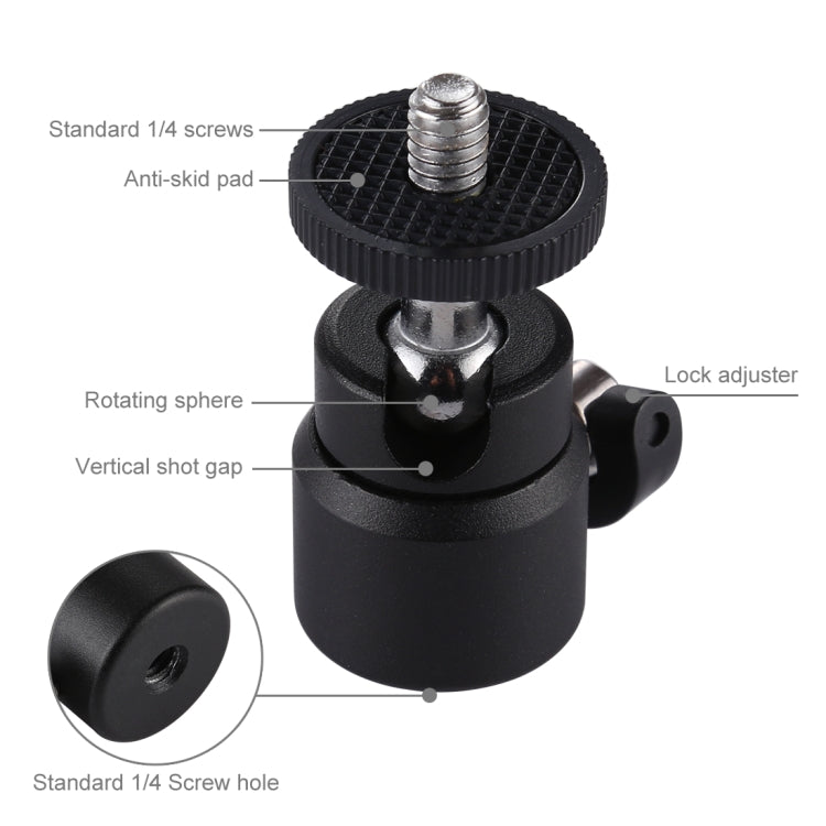 PULUZ 1/4 inch Screw Metal Tripod Ball Head Adapter with Lock