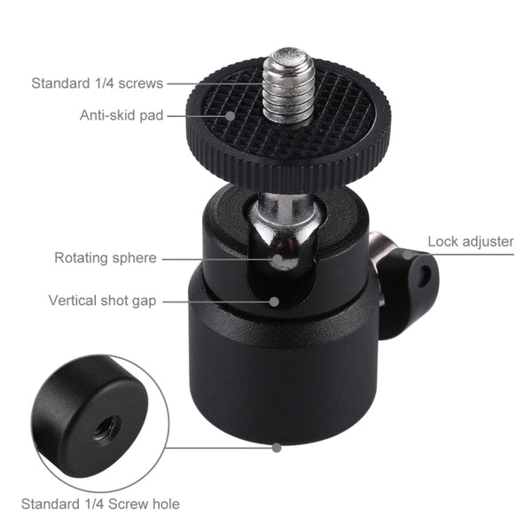 PULUZ 1/4 inch Screw Metal Tripod Ball Head Adapter with Lock