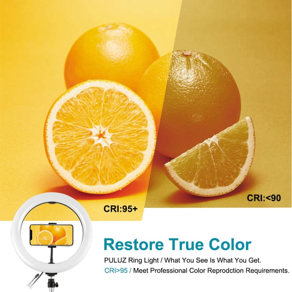 PULUZ 10.2 inch 26cm USB RGBW Dimmable LED Ring Vlogging Photography Video Lights with Tripod Ball Head & Remote Control & Phone Clamp