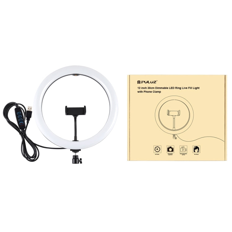 PULUZ 11.8 inch 30cm USB 3 Modes Dimmable Dual Color Temperature LED Curved Diffuse Light Ring Vlogging Selfie Photography Video Lights with Phone Clamp