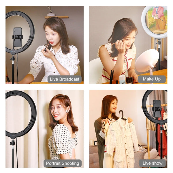 PULUZ 11.8 inch 30cm USB 3 Modes Dimmable Dual Color Temperature LED Curved Diffuse Light Ring Vlogging Selfie Photography Video Lights with Phone Clamp