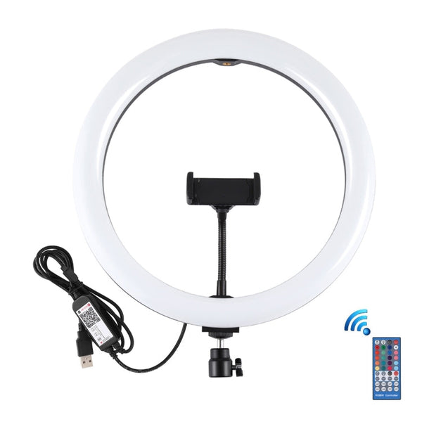 PULUZ 11.8 inch 30cm RGB Dimmable LED Dual Color Temperature LED Curved Diffuse Light Ring Vlogging Selfie Photography Video Lights with  Tripod Ball Head & Phone Clamp & Remote Control