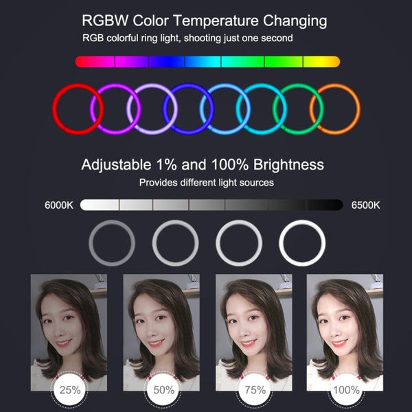 PULUZ 11.8 inch 30cm RGB Dimmable LED Dual Color Temperature LED Curved Diffuse Light Ring Vlogging Selfie Photography Video Lights with  Tripod Ball Head & Phone Clamp & Remote Control
