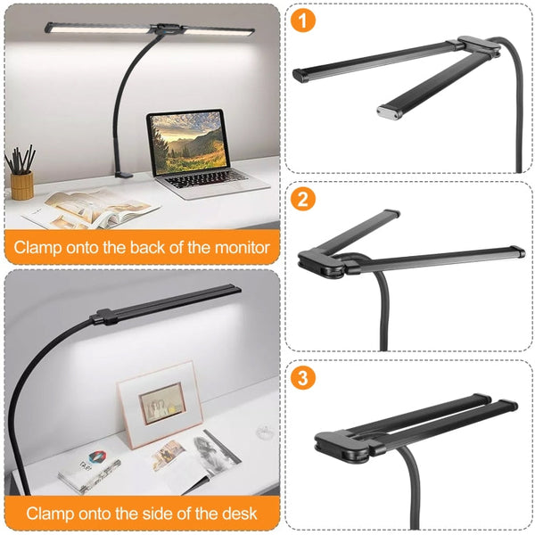 PULUZ Gooseneck Tube LED Fill Light Double Head Clip Desk Lamp