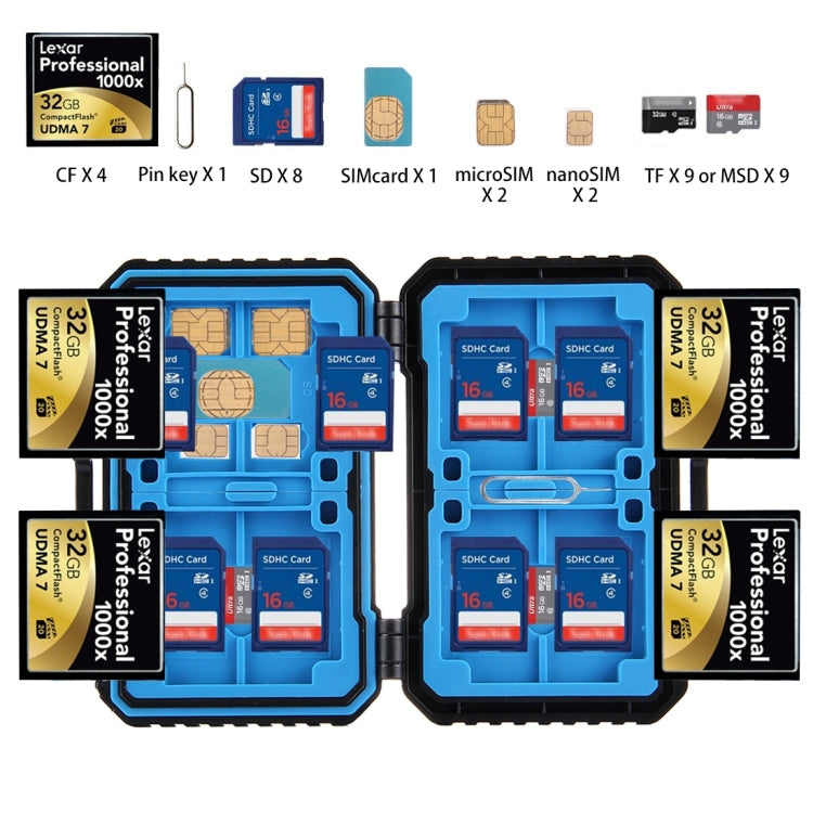 PULUZ 27 in 1 Memory Card Case for 4CF + 8SD + 9TF + 1Card PIN + 1Standard SIM + 2Micro-SIM + 2Nano-SIM