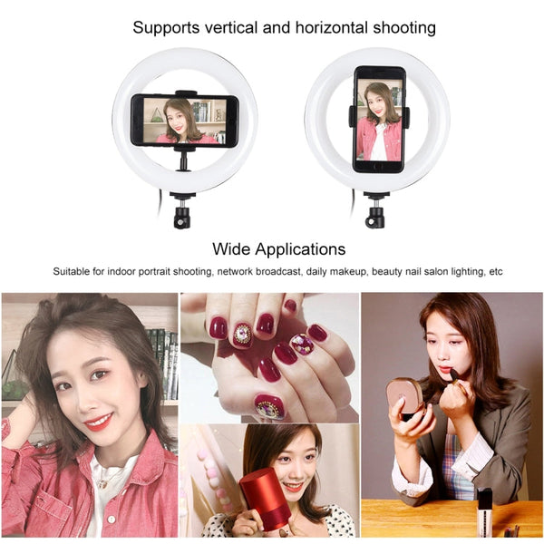 PULUZ 7.9 inch 20cm USB RGB Dimmable LED Dual Color Temperature LED Curved Light Ring Vlogging Selfie Photography Video Lights with Phone Clamp