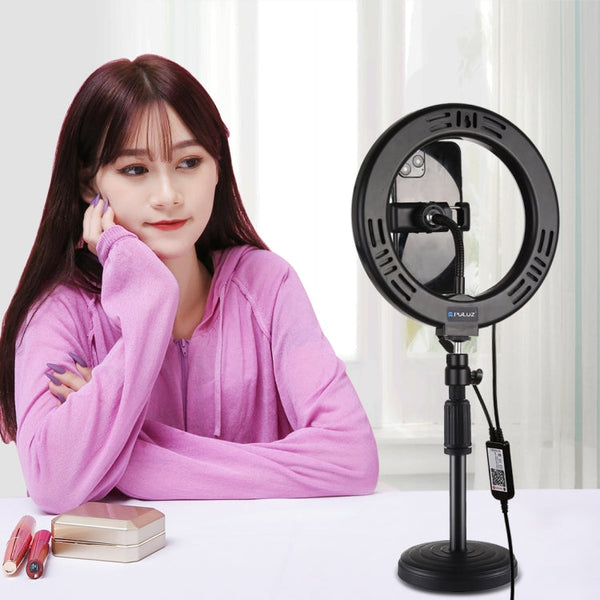 PULUZ 7.9 inch 20cm USB RGB Dimmable LED Dual Color Temperature LED Curved Light Ring Vlogging Selfie Photography Video Lights with Phone Clamp