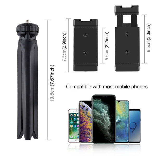 PULUZ Pocket Mini Plastic Tripod Mount with Phone Clamp for Smartphones