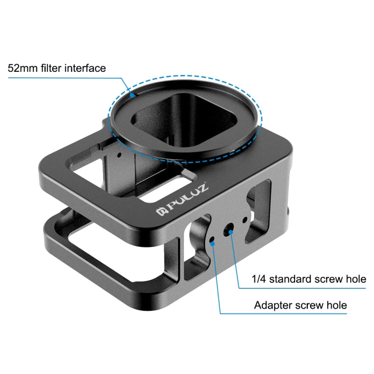 PULUZ for GoPro HERO13 Black /12 Black /11 Black /10 Black /9 Black Thicken Housing Shell CNC Aluminum Alloy Protective Cage with Insurance Frame & 52mm UV Lens, For GoPro HERO9 Black Thicken