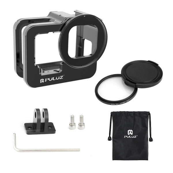 PULUZ for GoPro HERO13 Black /12 Black /11 Black /10 Black /9 Black Thicken Housing Shell CNC Aluminum Alloy Protective Cage with Insurance Frame & 52mm UV Lens, For GoPro HERO9 Black Thicken