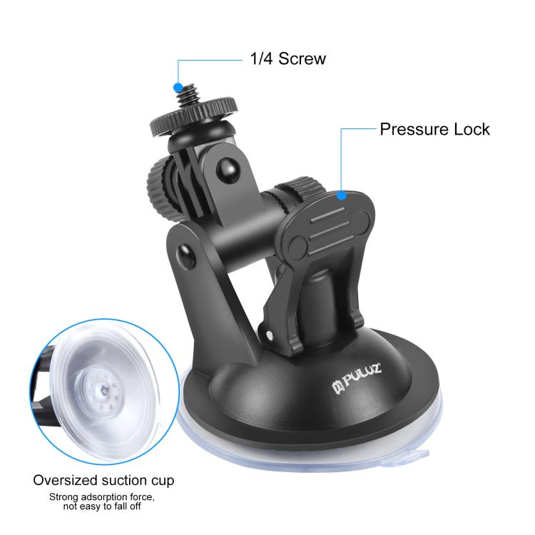 PULUZ Car Suction Cup Mount with Screw & Tripod Mount Adapter & Storage Bag for GoPro, Insta360, DJI and Other Action Cameras