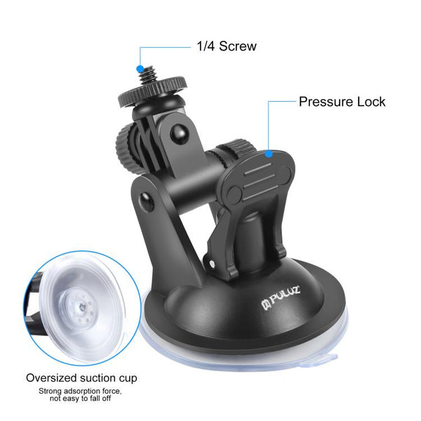 PULUZ Car Suction Cup Mount with Screw & Tripod Mount Adapter & Storage Bag for GoPro, Insta360, DJI and Other Action Cameras