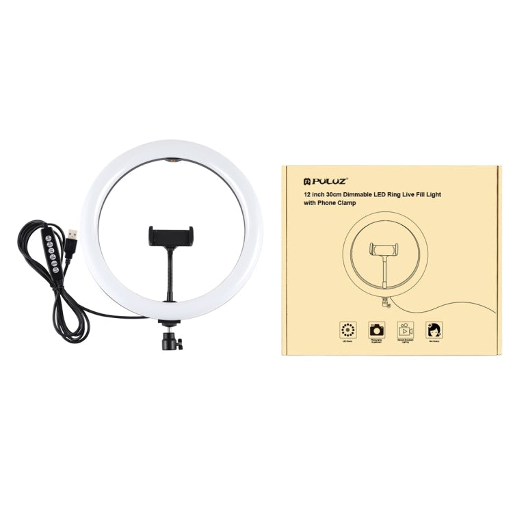 PULUZ 11.8 inch 30cm Curved Surface USB 10 Modes 8 Colors RGBW Dimmable LED Ring Vlogging Photography Video Lights with Tripod Ball Head & Phone Clamp