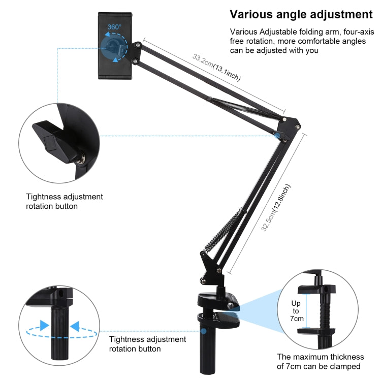 PULUZ  Live Broadcast Desktop Arm Stand Suspension Clamp Holder with Tablet PC Clamp
