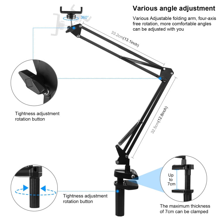 PULUZ Live Broadcast Desktop Articulating Arm Holderwith Phone Clamp