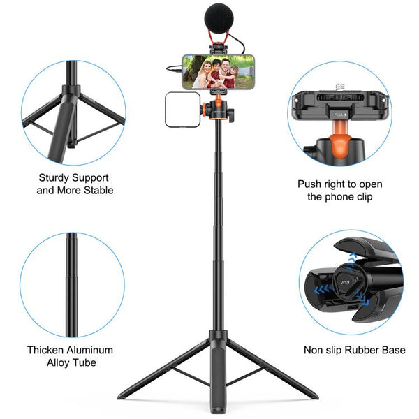 PULUZ 1.3m Phone Selfie Stick Tripod Vlog Live Streaming Holder with Phone Clip