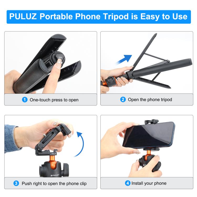 PULUZ 1.3m Phone Selfie Stick Tripod Vlog Live Streaming Holder with Phone Clip