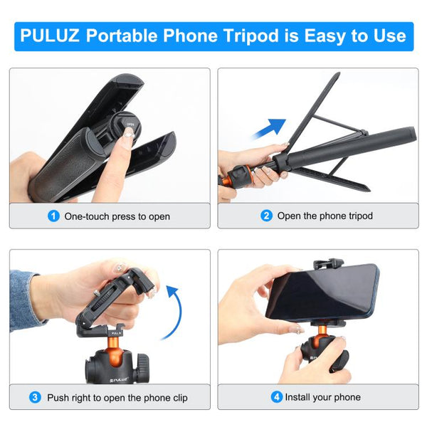 PULUZ 1.3m Phone Selfie Stick Tripod Vlog Live Streaming Holder with Phone Clip