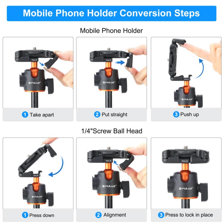 PULUZ 1.3m Phone Selfie Stick Tripod Vlog Live Streaming Holder with Phone Clip