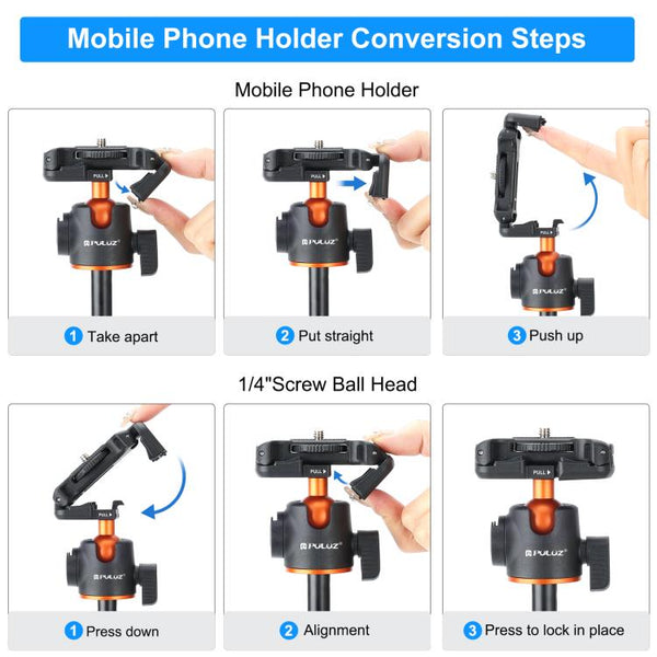 PULUZ 1.3m Phone Selfie Stick Tripod Vlog Live Streaming Holder with Phone Clip