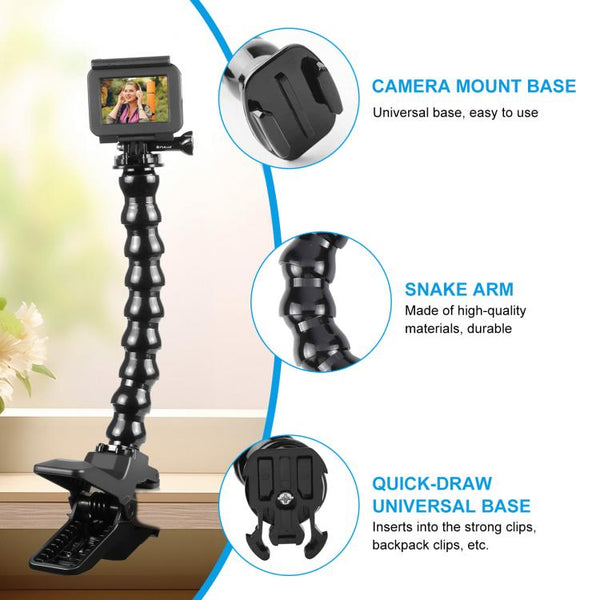 PULUZ Action Sports Cameras Jaws Flex Clamp Mount with Phone Clamp