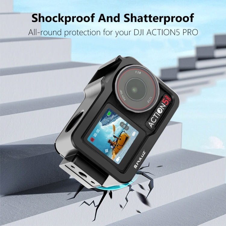 For DJI Osmo Action 5 Pro PULUZ Metal Cage Expansion Adapter Frame with Cold Shoe