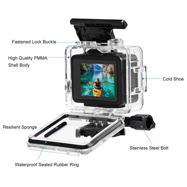 For GoPro HERO 4K 2024 PULUZ 60m / 196ft Waterproof Housing Protective Case with Buckle Basic Mount & Screw
