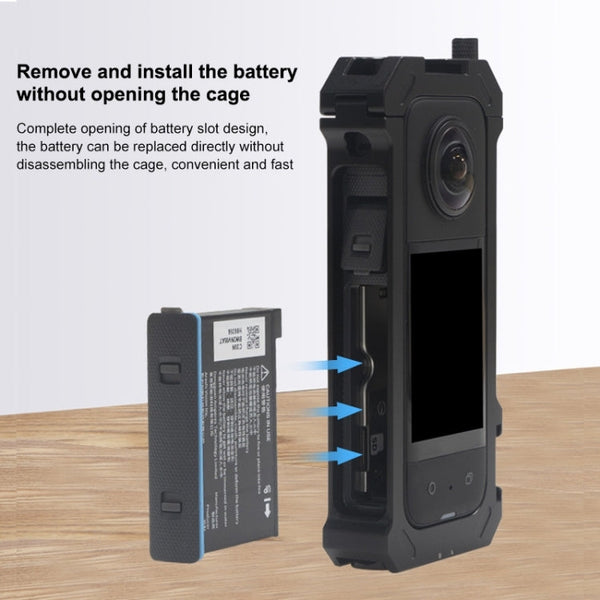 For Insta360 X3 PULUZ Metal Protective Cage Rig Housing Frame with Expand Cold Shoe Base & Tripod Adapter