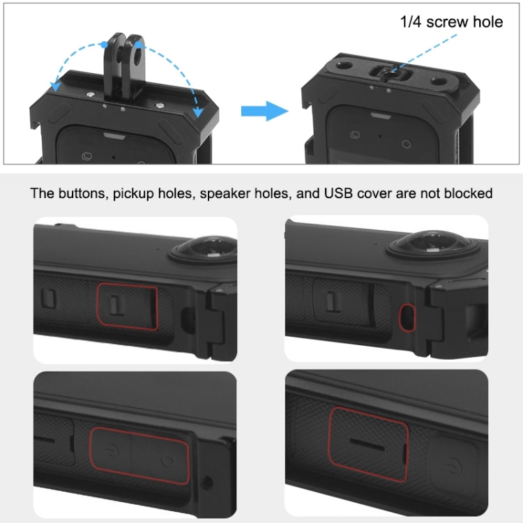 For Insta360 X3 PULUZ Metal Protective Cage Rig Housing Frame with Expand Cold Shoe Base & Tripod Adapter