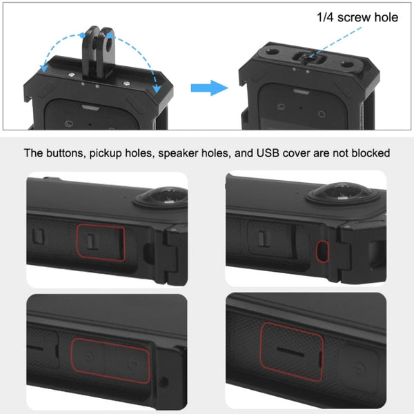 For Insta360 X3 PULUZ Metal Protective Cage Rig Housing Frame with Expand Cold Shoe Base & Tripod Adapter