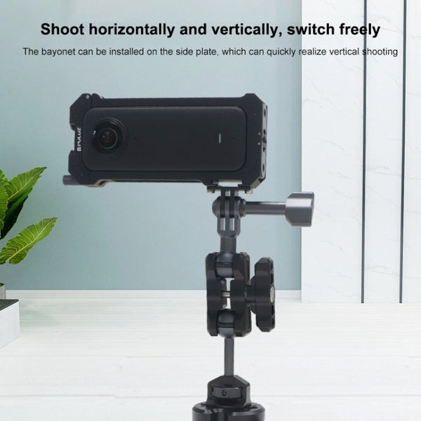 For Insta360 X3 PULUZ Metal Protective Cage Rig Housing Frame with Expand Cold Shoe Base & Tripod Adapter