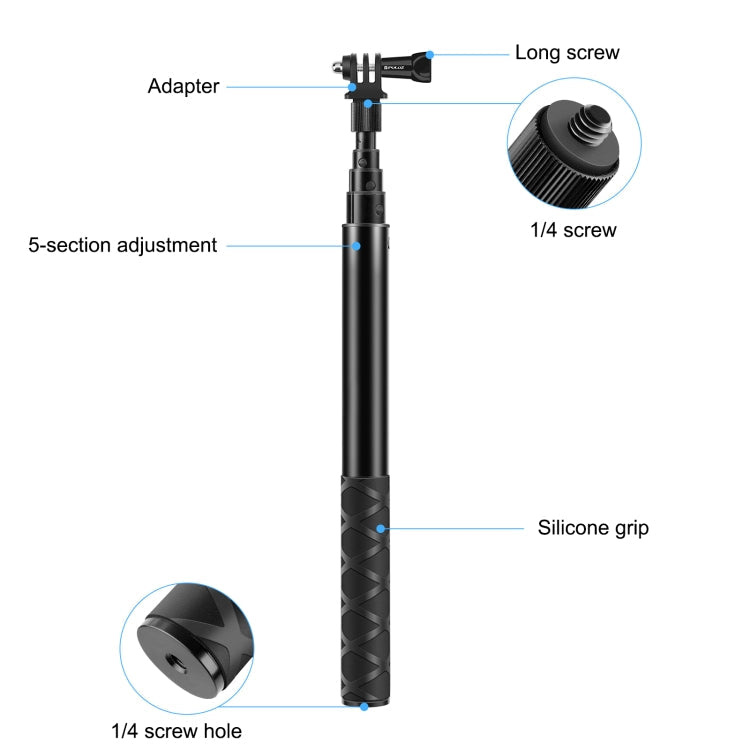 PULUZ 110cm Metal Selfie Stick Monopod with Invisible Adapter Base & Screw for Insta360 One RS / X2 / X3 / X4 / DJI Osmo 360