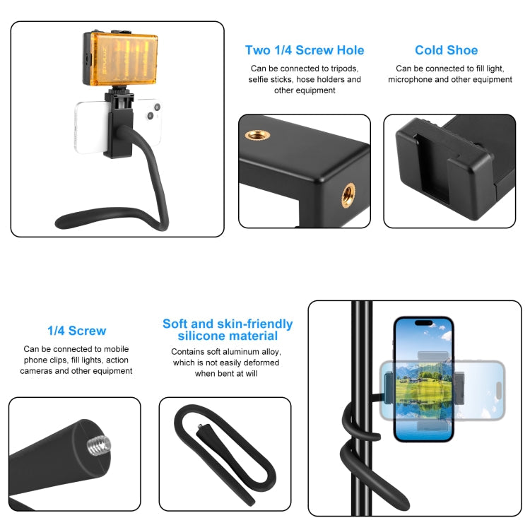 PULUZ Silicone Flexible Clip Mount Holder with Phone Clamp for Phones / GoPro