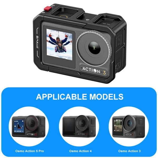 For DJI Osmo Action 5 Pro / 4 / 3 PULUZ All-inclusive Aluminum Alloy Cage Expansion Adapter Frame with Lens Cover