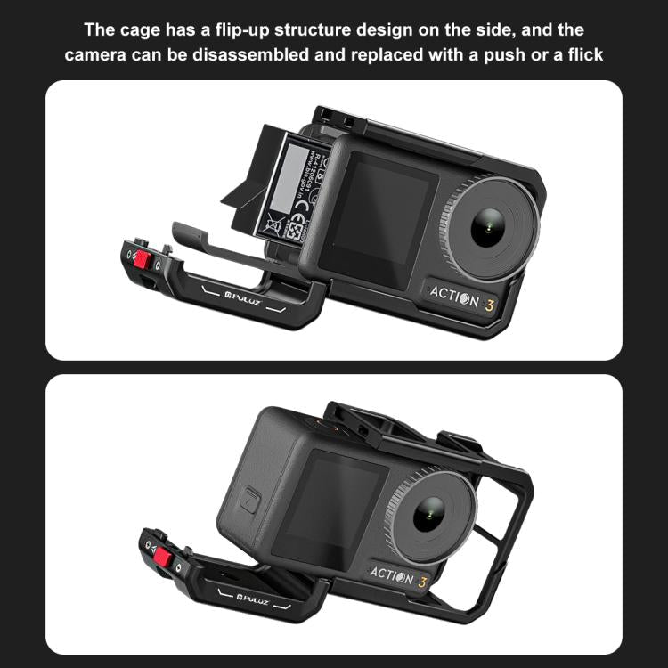 For DJI Osmo Action 5 Pro / 4 / 3 PULUZ All-inclusive Aluminum Alloy Cage Expansion Adapter Frame with Lens Cover