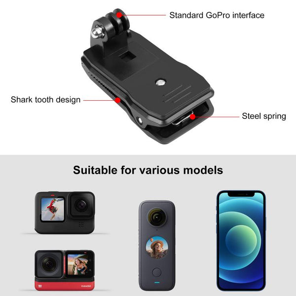 PULUZ 4 in 1 360 Degree Rotating Backpack Hat QR Clip Rec-mounts with Phone Clamp Kit