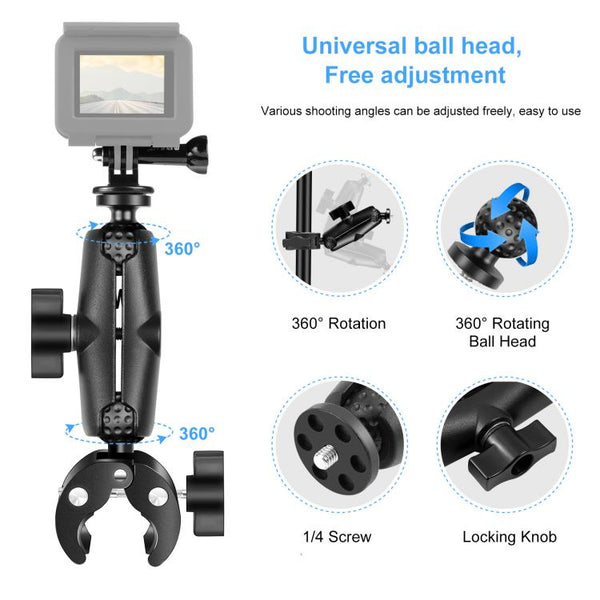 PULUZ Motorcycle Crab Clamp Handlebar Fixed Mount Holder for GoPro and Other Action Cameras