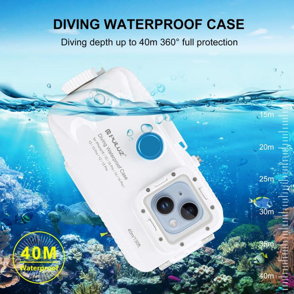 PULUZ 40m/130ft Waterproof Diving Case for iPhone 16 / 15 / 15 Pro / 14 / 14 Pro / 13 / 13 Pro / 12 / 12 Pro, with One-way Valve Photo Video Taking Underwater Housing Cover