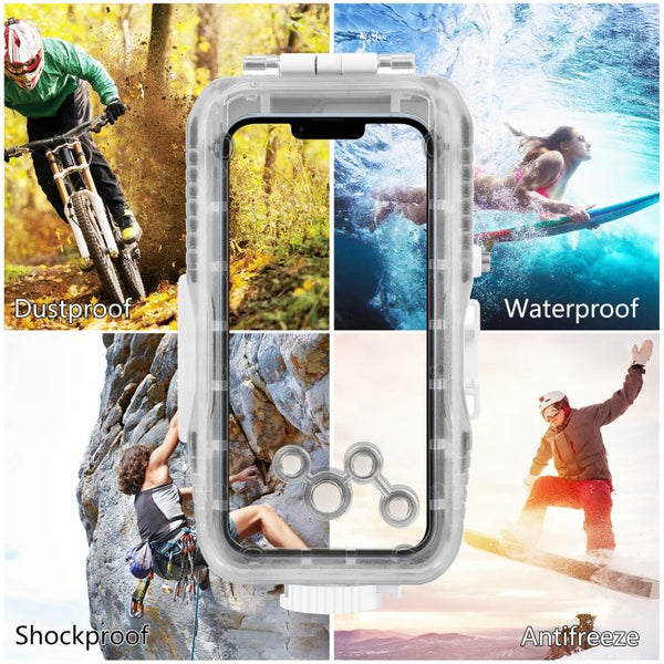 PULUZ 40m/130ft Waterproof Diving Case for iPhone 16 / 15 / 15 Pro / 14 / 14 Pro / 13 / 13 Pro / 12 / 12 Pro, with One-way Valve Photo Video Taking Underwater Housing Cover