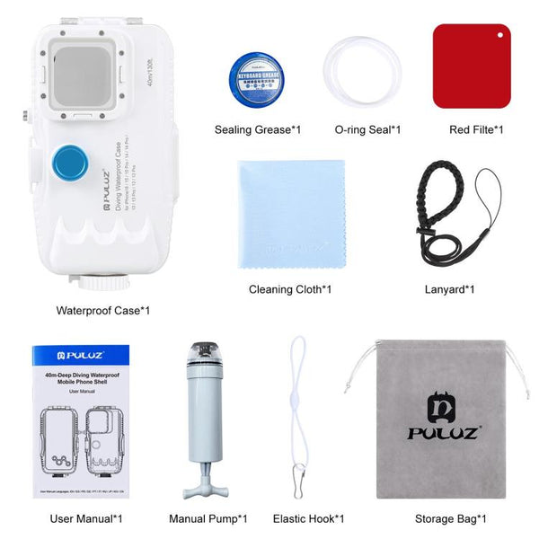 PULUZ 40m/130ft Waterproof Diving Case for iPhone 16 / 15 / 15 Pro / 14 / 14 Pro / 13 / 13 Pro / 12 / 12 Pro, with One-way Valve Photo Video Taking Underwater Housing Cover