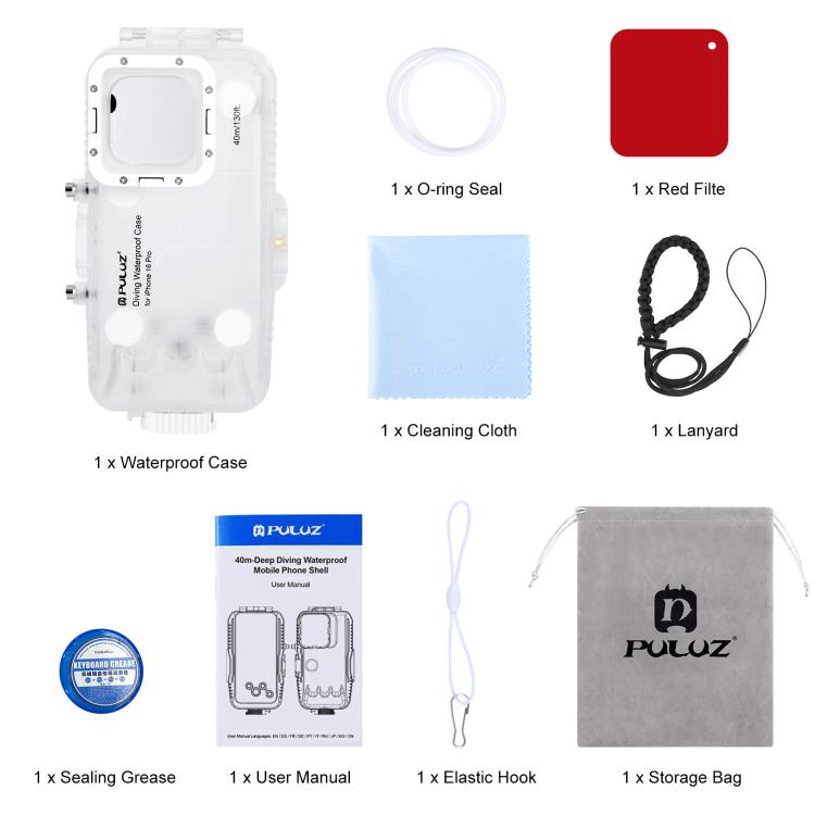For iPhone 16 Pro PULUZ 40m/130ft Waterproof Diving Case Photo Video Taking Underwater Housing Cover