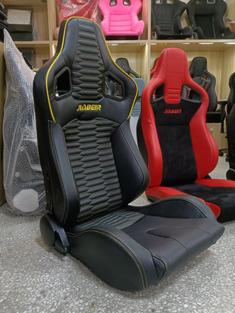 JIABEIR (Manufactured and Dispatched from China) Black Synthetic Leather + Yellow Trim RECARO CS Style Model - Sports Car / Racing Sim x1 Individual Bucket Seat JBR1039RM