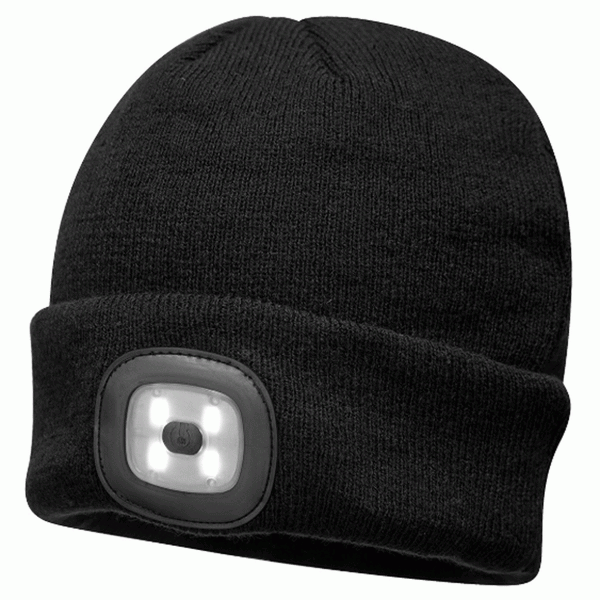 Portwest B029 USB Rechargeable LED Headlight Beanie Various Colours
