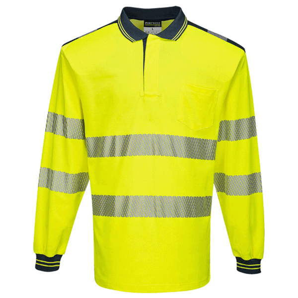 Portwest T184 PW3 Hi-Vis Long Sleeve Polo Shirt Various Colours